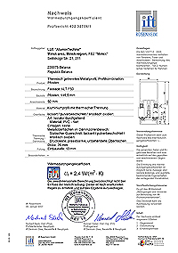 Certyfikat badań izolacyjności termicznej ALT F50 od IFT Rosenheim Institute