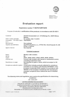 ALUTECH roller shutters evaluation report (TUV SUD Czech, Czech Republic)
