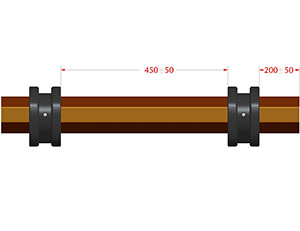 Дистанционные  кольца RDS70/77 установить на вал RT70x1,2  с интервалом 450±50мм и на расстоянии   200±50 мм от краев вала