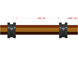 Дистанционные  кольца RDS70/77 установить на валу RT70x1,2  с интервалом 450±50мм и на расстоянии   200±50 мм от краев вала таким образом, чтобы