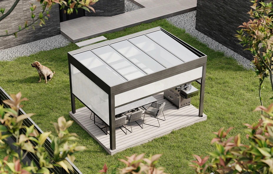 Near-flat roof pergola